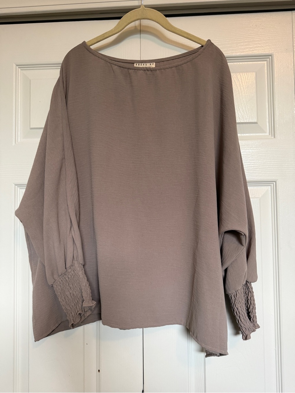 Relaxed Smocked Cuff Blouse - Taupe